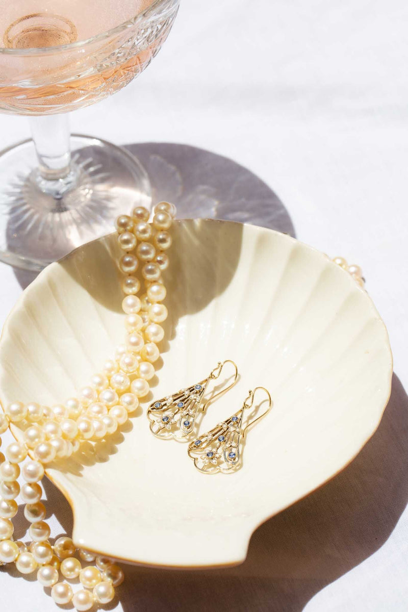 Tilly Blue Sapphire & Seed Pearl Drop Earrings 9ct Gold Earrings Imperial Jewellery 