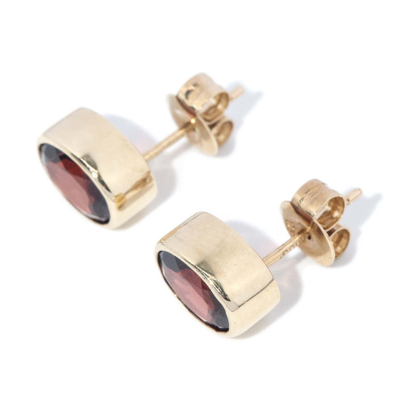Vintage Circa 1950s Oval Garnet Stud Earrings 9 Carat Gold