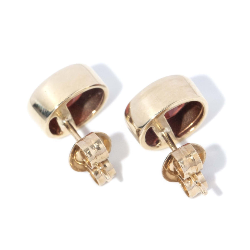 Vintage Circa 1950s Oval Garnet Stud Earrings 9 Carat Gold