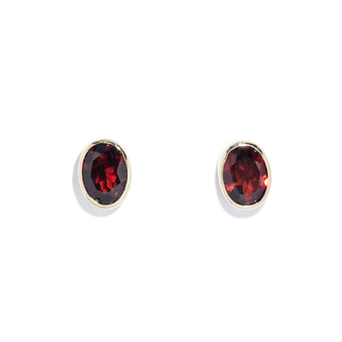 Trephina Deep Dark Red Oval Garnet Studs 9K Yellow Gold