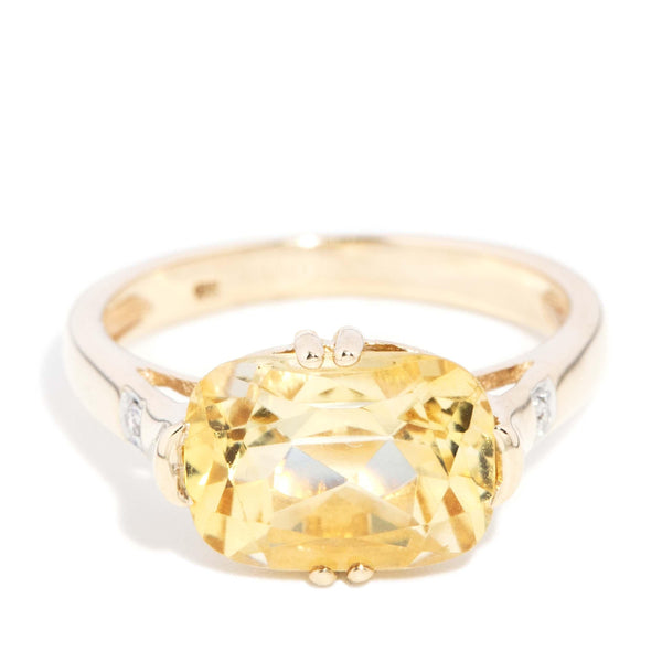 Vintage Circa 1970s Cushion Cut Citrine Ring 10 Carat Yellow Gold (OB)