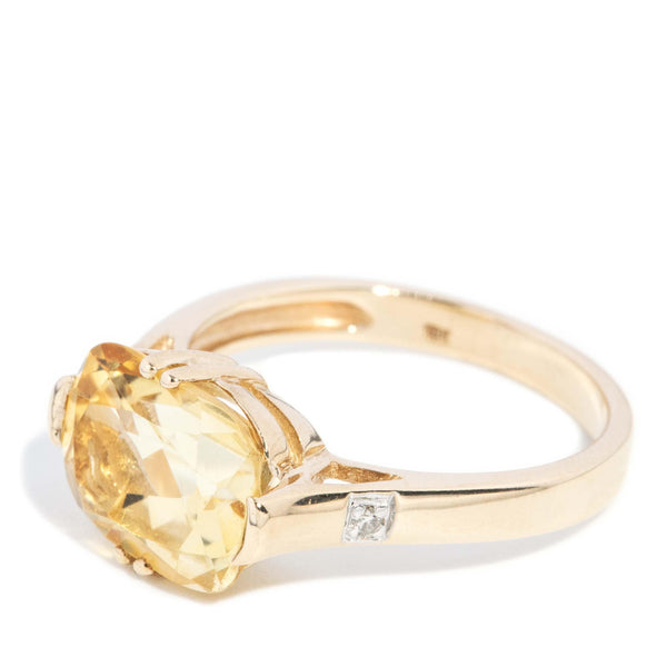 Vintage Circa 1970s Cushion Cut Citrine Ring 10 Carat Yellow Gold (OB)