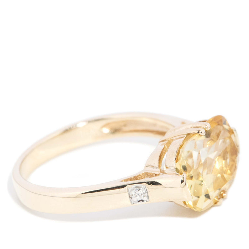 Vintage Circa 1970s Cushion Cut Citrine Ring 10 Carat Yellow Gold (OB)