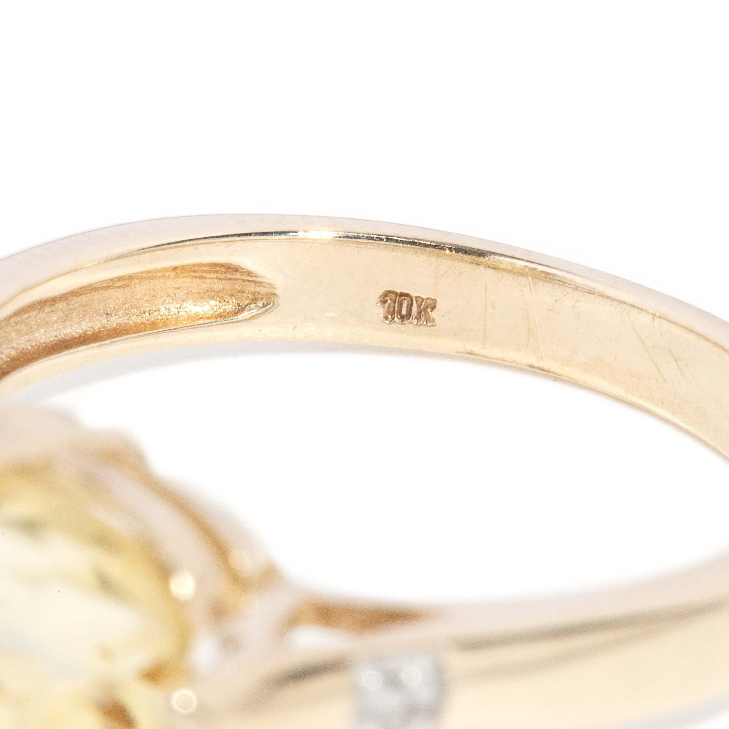 Vintage Circa 1970s Cushion Cut Citrine Ring 10 Carat Yellow Gold (OB)