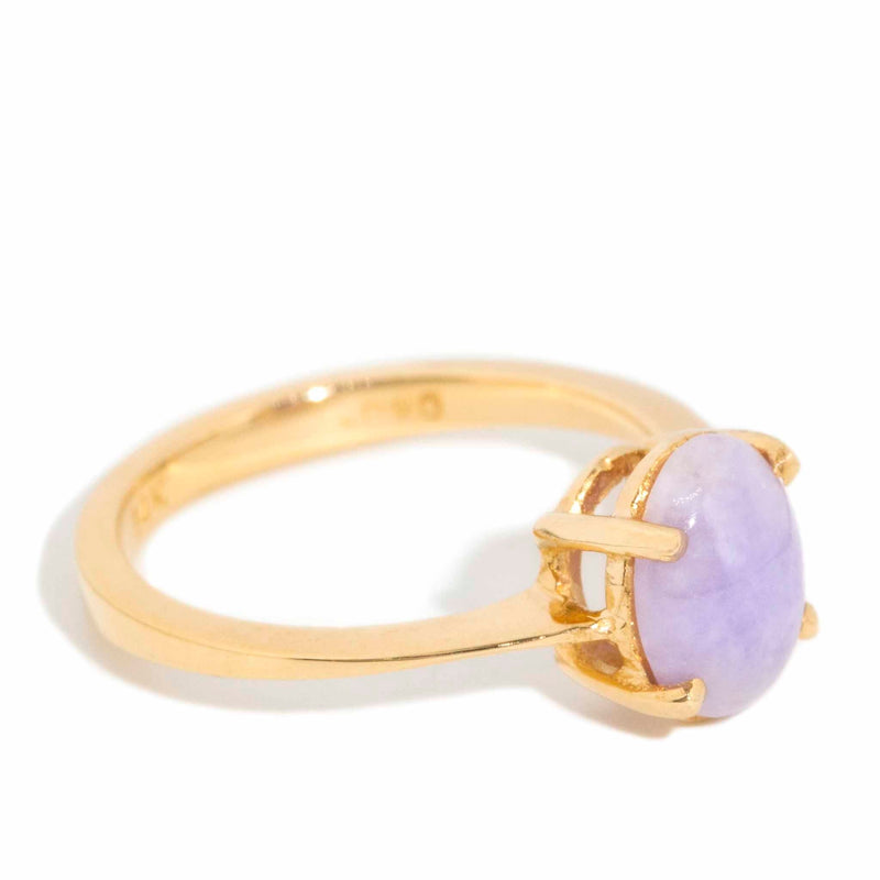Tryphena 1990s Purple Jade Cabochon Ring 14ct Gold Rings Imperial Jewellery 