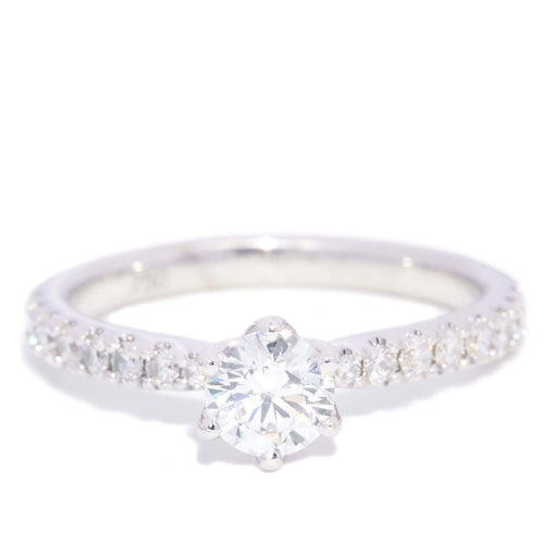 Tudor GIA Certified Half Carat Diamond Ring 18K White Gold
