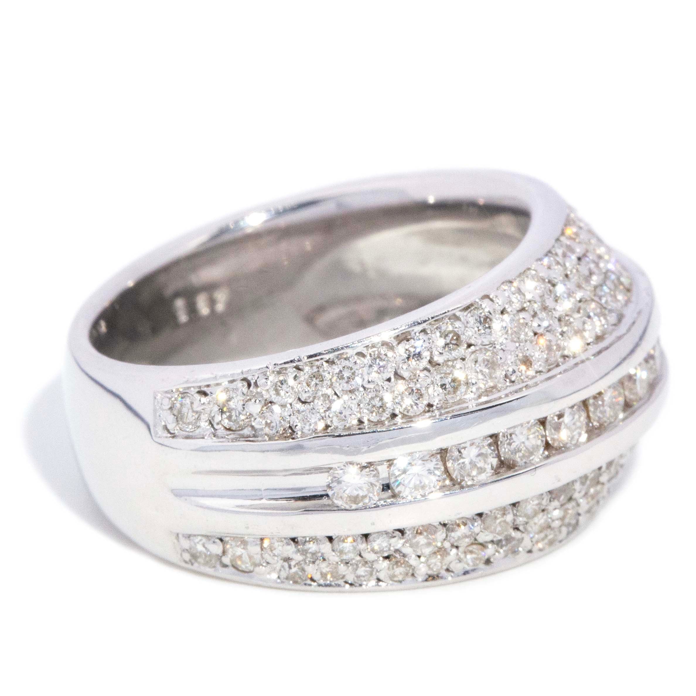 Tuscany Pave Diamond Bombe Ring 18ct White Gold Rings Imperial Jewellery 