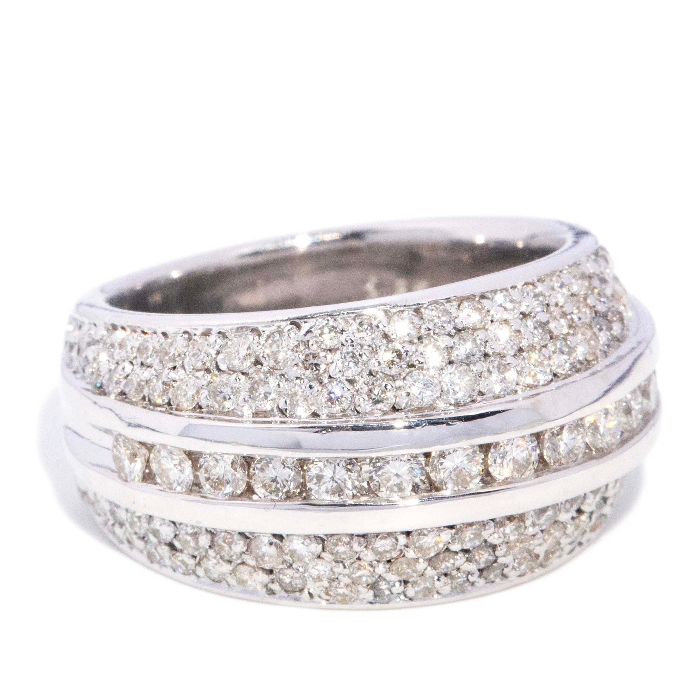 Tuscany Pave Diamond Bombe Ring 18ct White Gold Rings Imperial Jewellery 