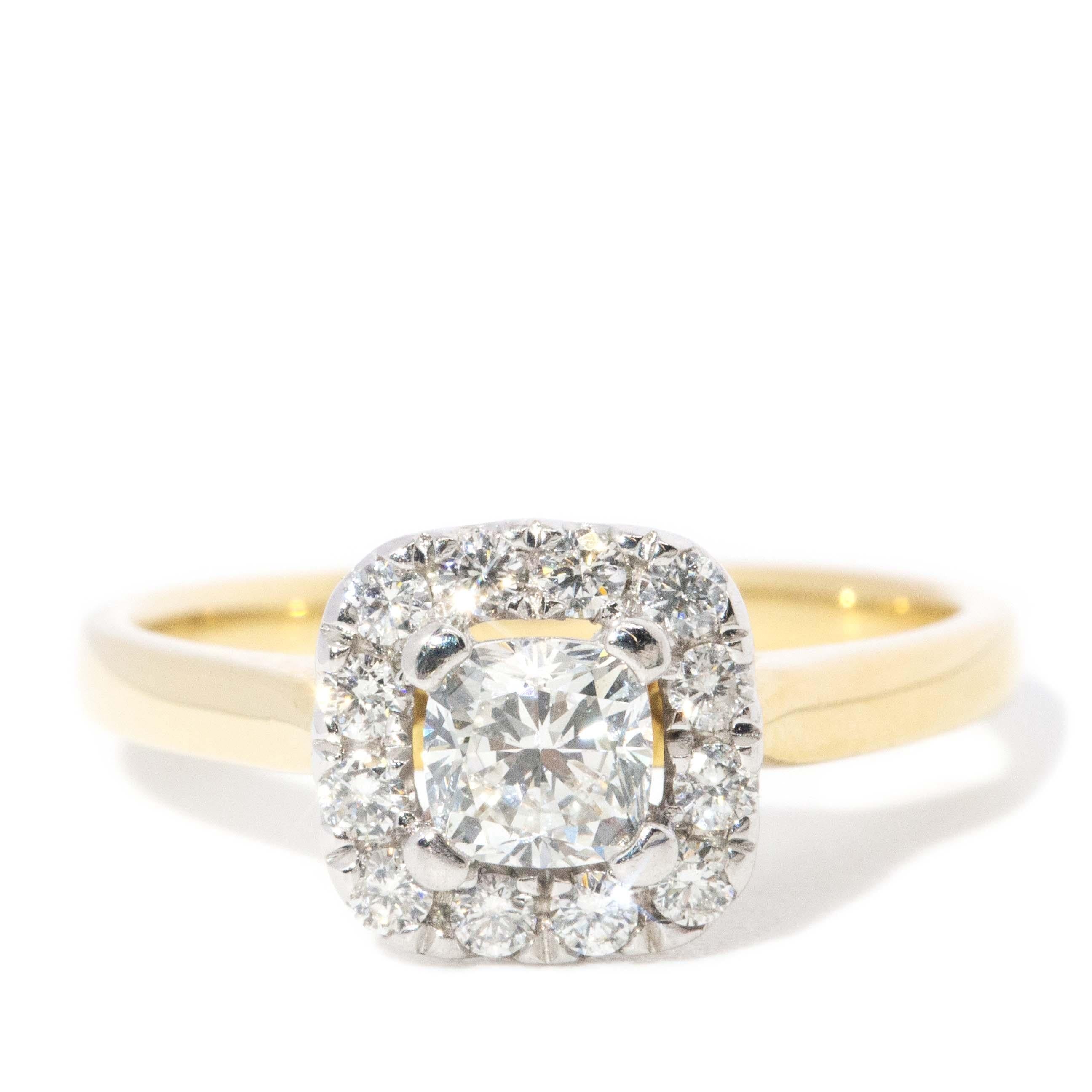Contemporary Diamond Halo Ring 18 Carat Yellow Gold