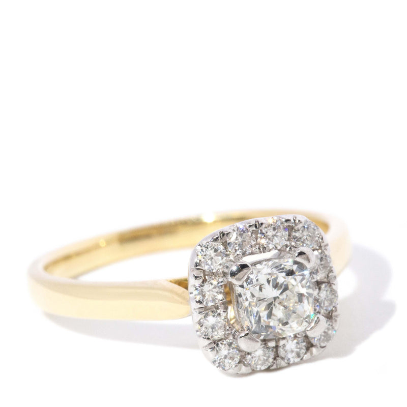Contemporary Diamond Halo Ring 18 Carat Yellow Gold