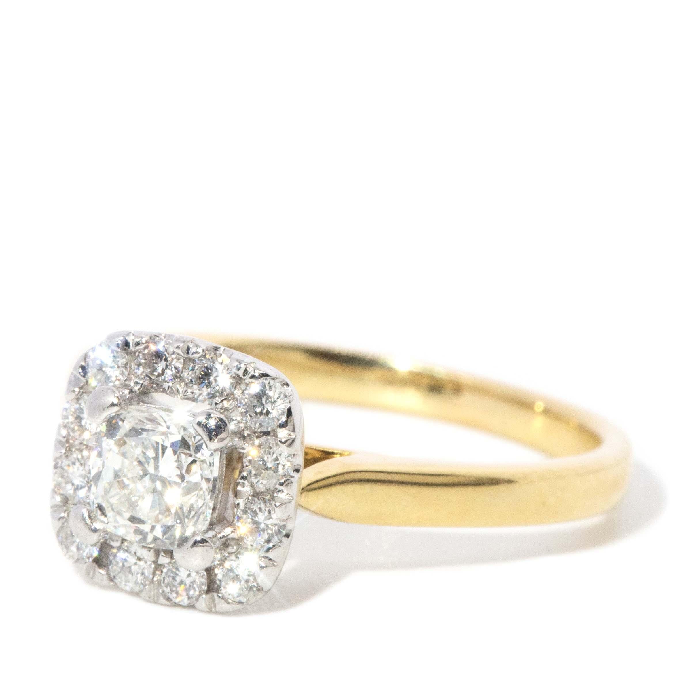Contemporary Diamond Halo Ring 18 Carat Yellow Gold