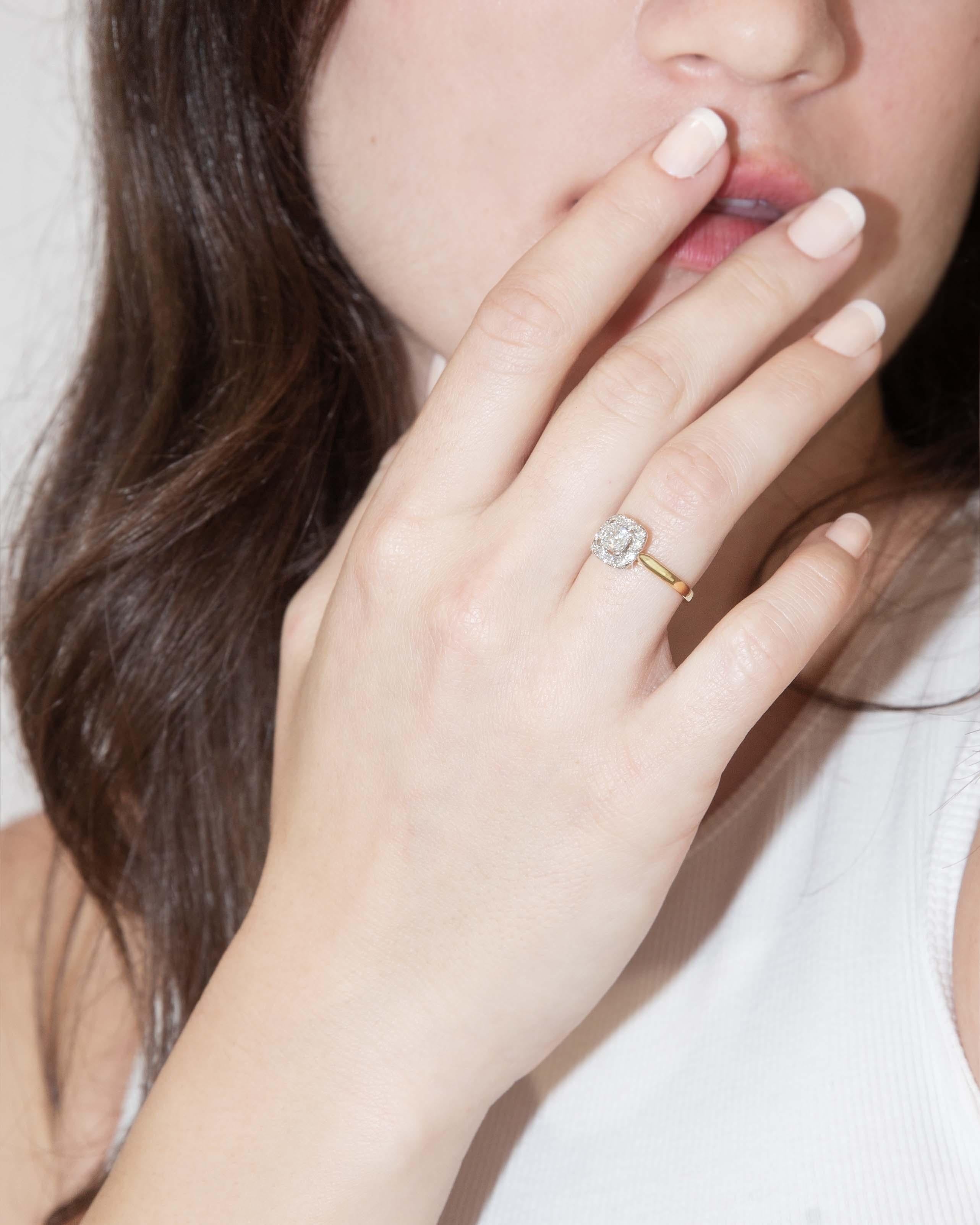 Contemporary Diamond Halo Ring 18 Carat Yellow Gold