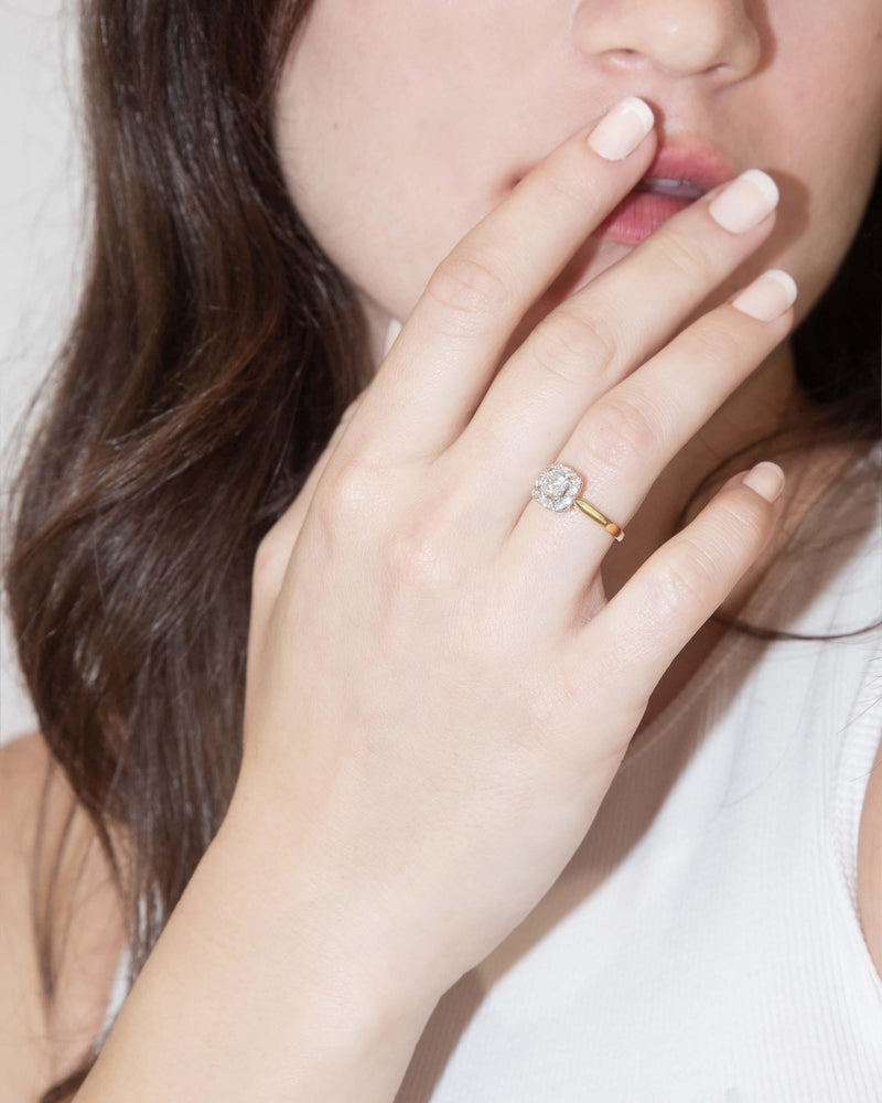 Contemporary Diamond Halo Ring 18 Carat Yellow Gold