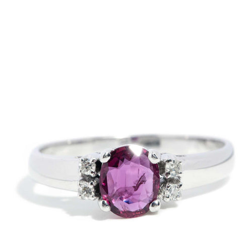 Valentia Purplish Red Ruby & Diamond Ring 14K White Gold