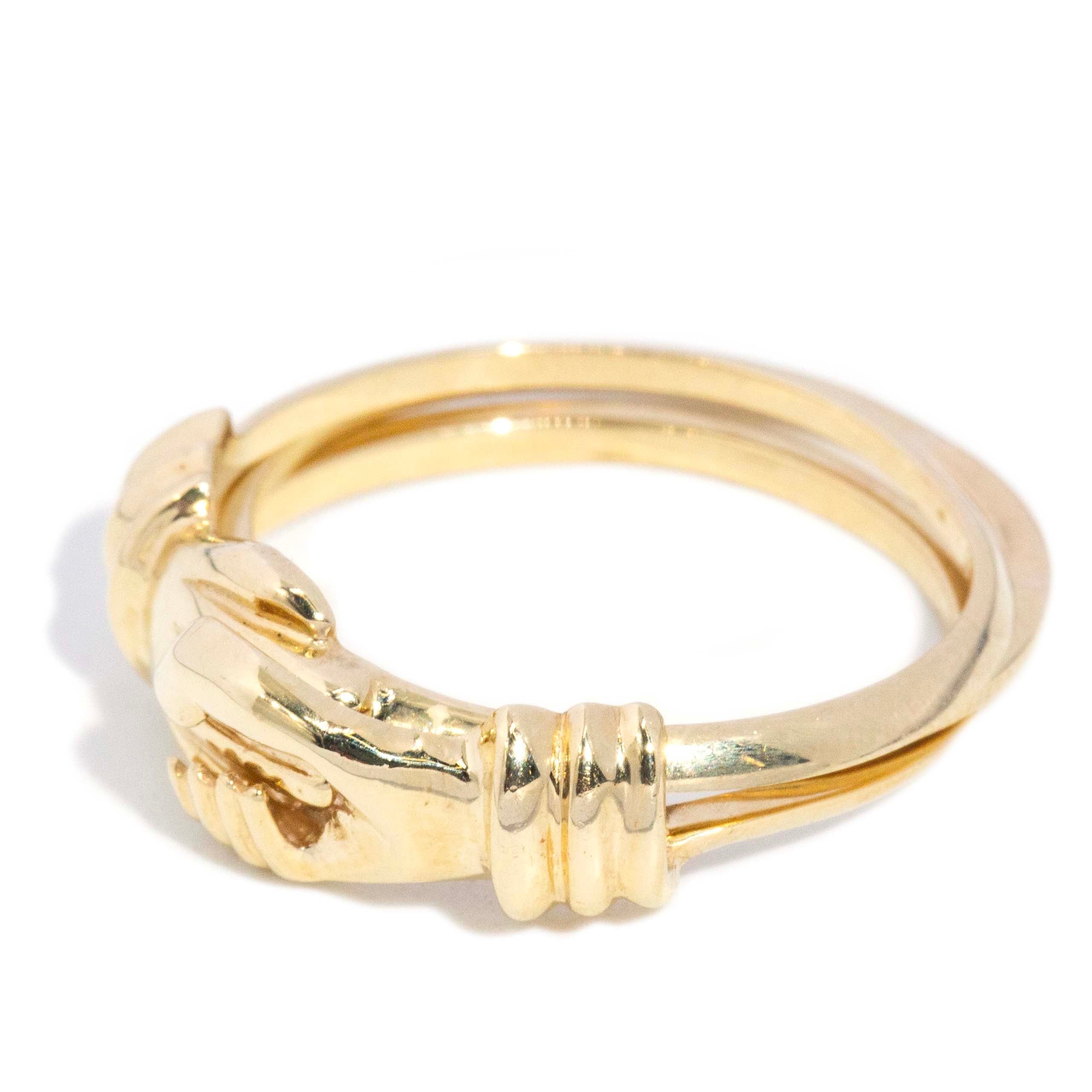 Valentin 1980s Fede Three Part Heart Ring 9ct Gold Rings Imperial Jewellery 