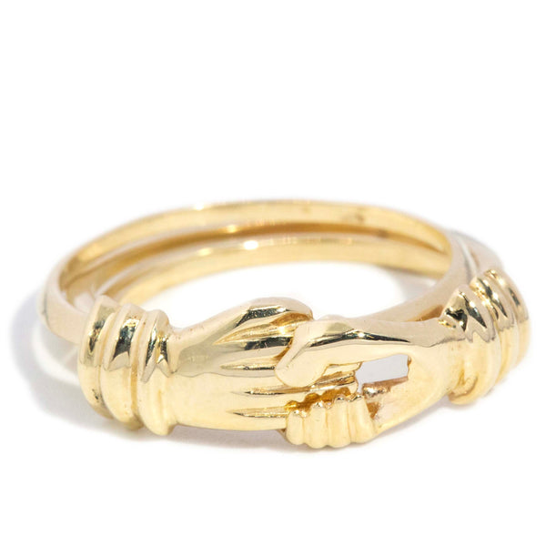 Valentin 1980s Fede Three Part Heart Ring 9ct Gold Rings Imperial Jewellery 