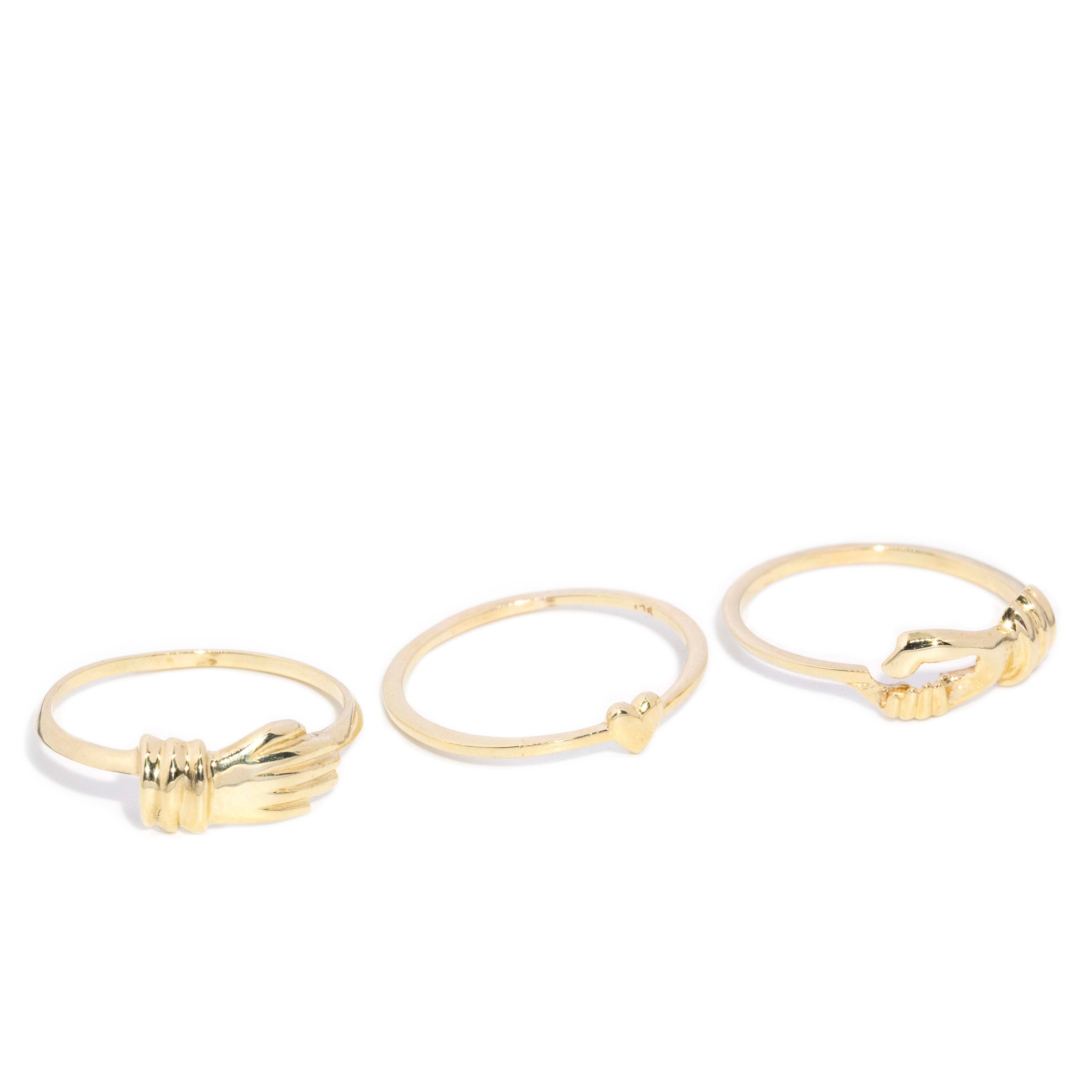 Valentin 1980s Fede Three Part Heart Ring 9ct Gold Rings Imperial Jewellery 