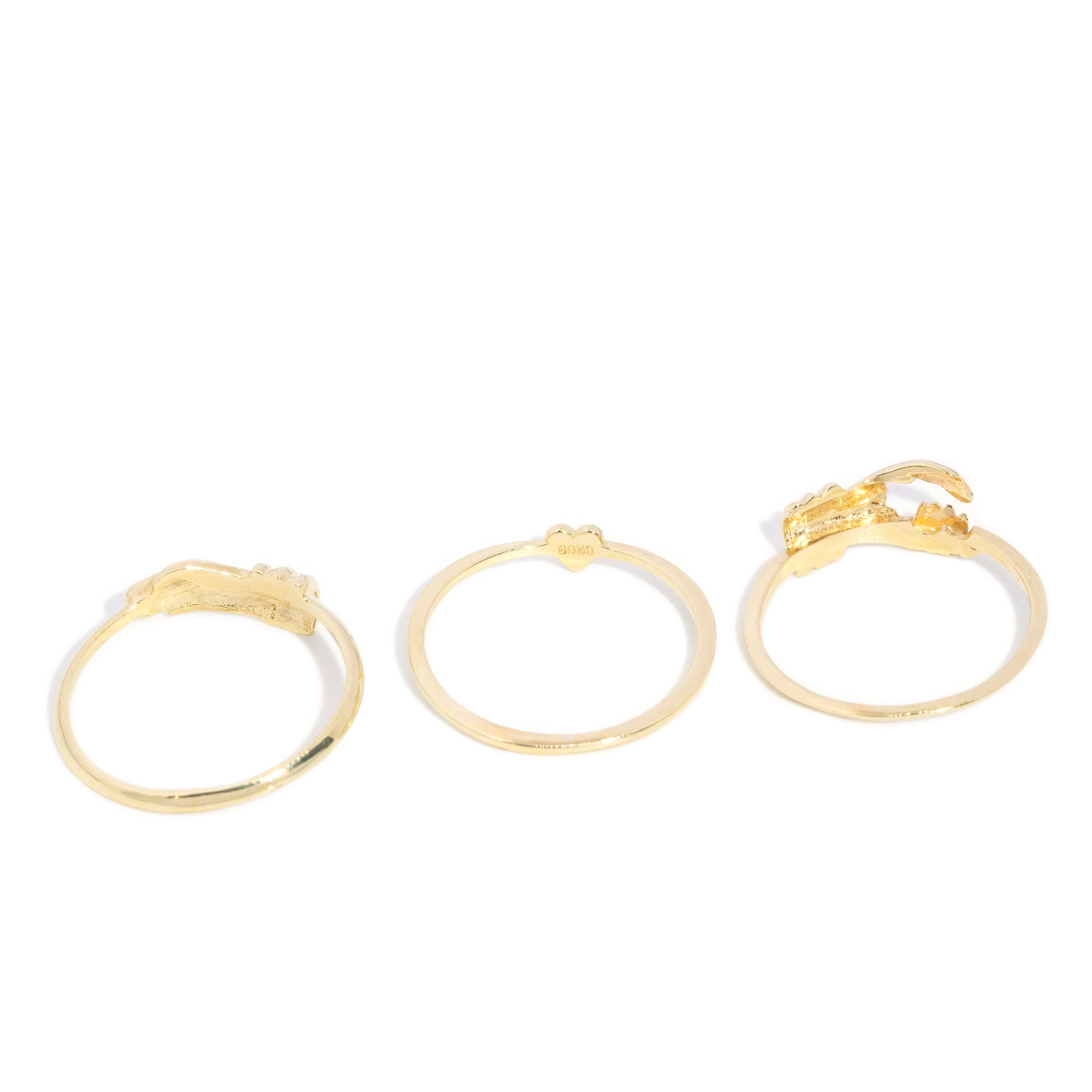 Valentin 1980s Fede Three Part Heart Ring 9ct Gold Rings Imperial Jewellery 