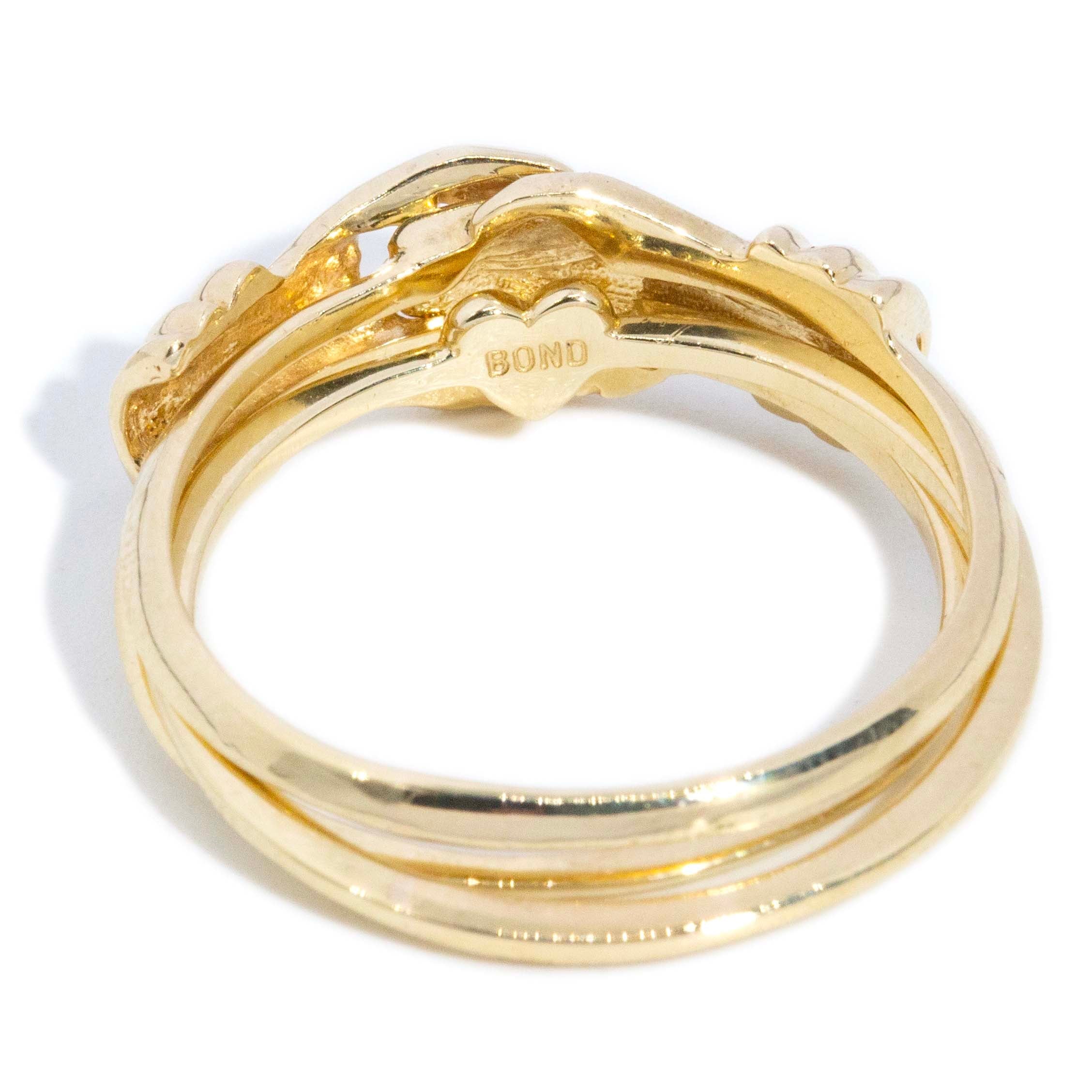 Valentin 1980s Fede Three Part Heart Ring 9ct Gold Rings Imperial Jewellery 