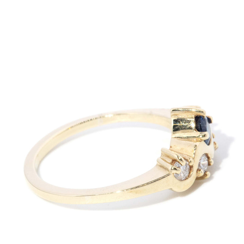 Contemporary Sapphire & Diamond Ripple Ring 9 Carat Yellow Gold