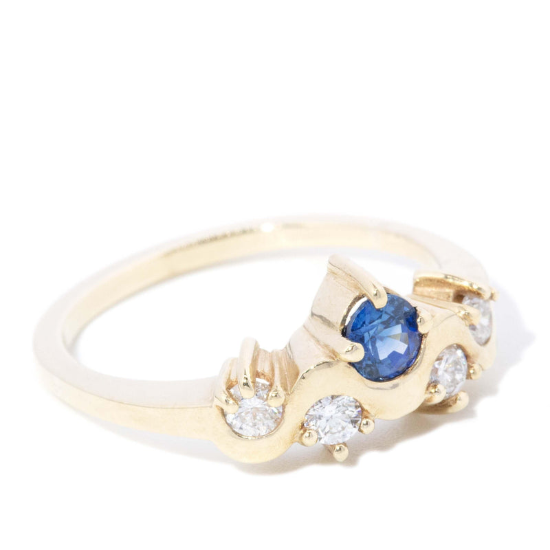 Contemporary Sapphire & Diamond Ripple Ring 9 Carat Yellow Gold