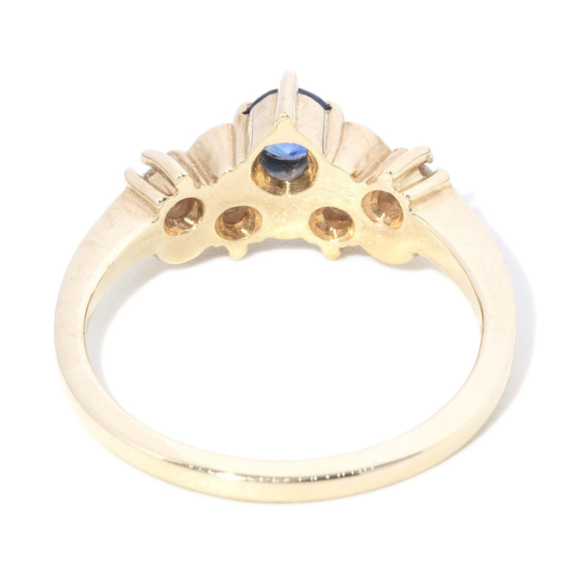 Contemporary Sapphire & Diamond Ripple Ring 9 Carat Yellow Gold
