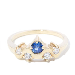 Contemporary Sapphire & Diamond Ripple Ring 9 Carat Yellow Gold