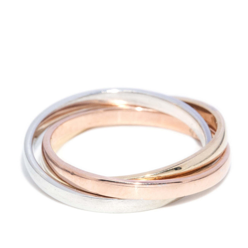 Vintage 1980s Three Tone Russian Wedding Band 9 Carat Gold