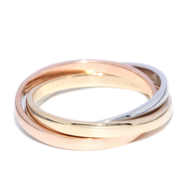 Vintage 1980s Three Tone Russian Wedding Band 9 Carat Gold