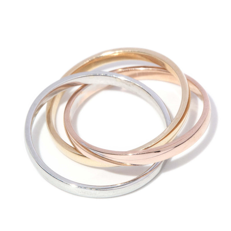 Vintage 1980s Three Tone Russian Wedding Band 9 Carat Gold