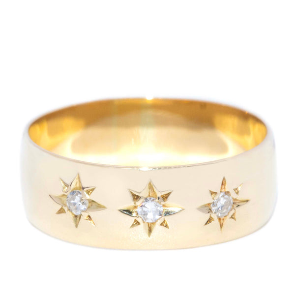 Velora 1970s Diamond Celestial Wedding Band 18ct Gold Rings Imperial Jewellery 