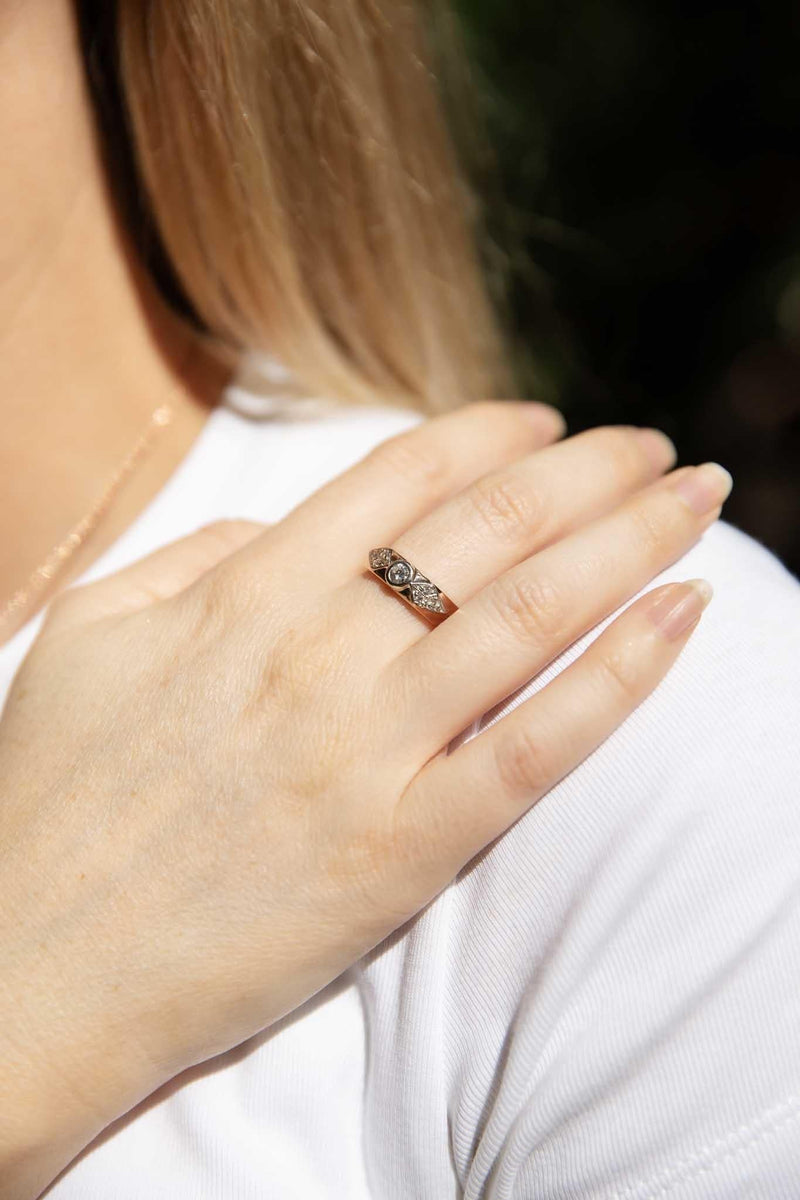 Vera Milgrained Diamond 9ct Rose Gold Ring