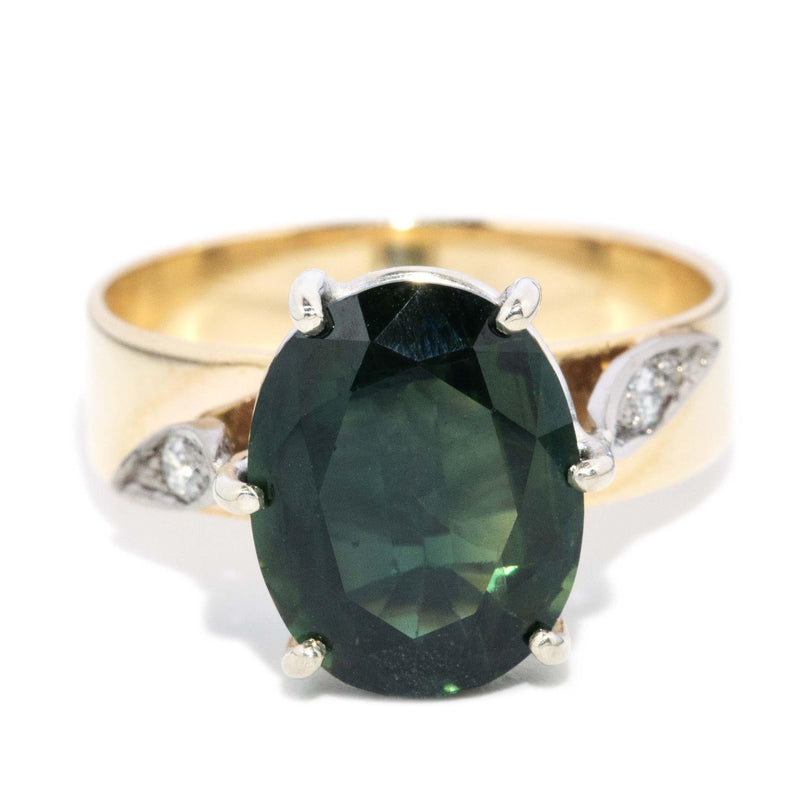 Vintage Circa 1980s Green Sapphire & Diamond Ring 9 Carat Gold