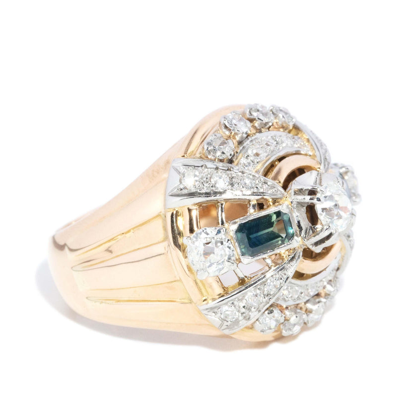 Vintage Art Deco Retro Parti Sapphire Diamond Ring 18 Carat Gold