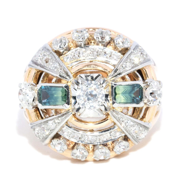 Vintage Art Deco Retro Parti Sapphire Diamond Ring 18 Carat Gold
