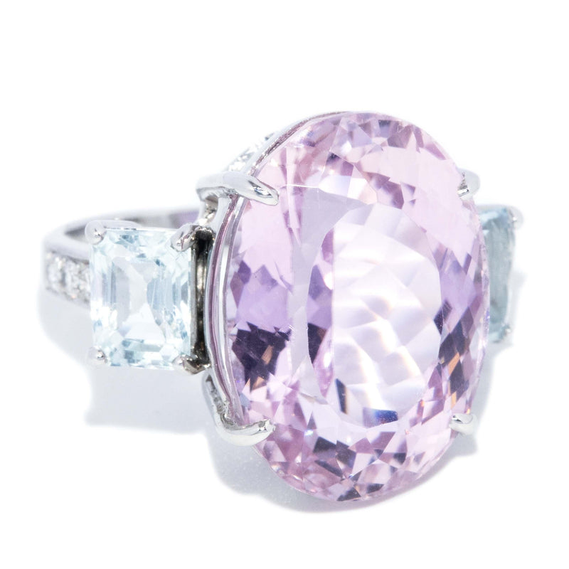 Contemporary Kunzite & Aquamarine Cocktail Ring 18 Carat White Gold
