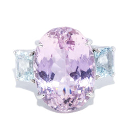 Contemporary Kunzite & Aquamarine Cocktail Ring 18 Carat White Gold