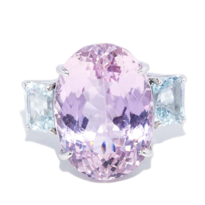 Contemporary Kunzite & Aquamarine Cocktail Ring 18 Carat White Gold