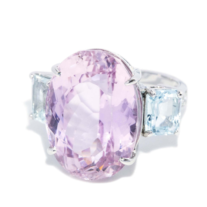 Contemporary Kunzite & Aquamarine Cocktail Ring 18 Carat White Gold