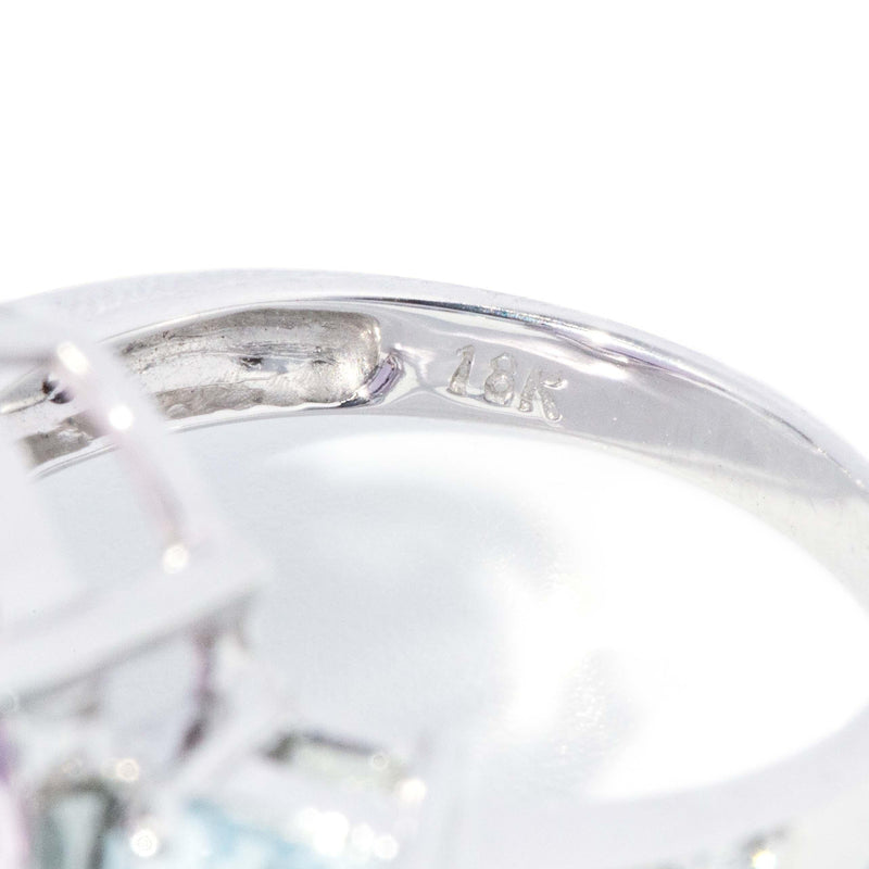 Contemporary Kunzite & Aquamarine Cocktail Ring 18 Carat White Gold