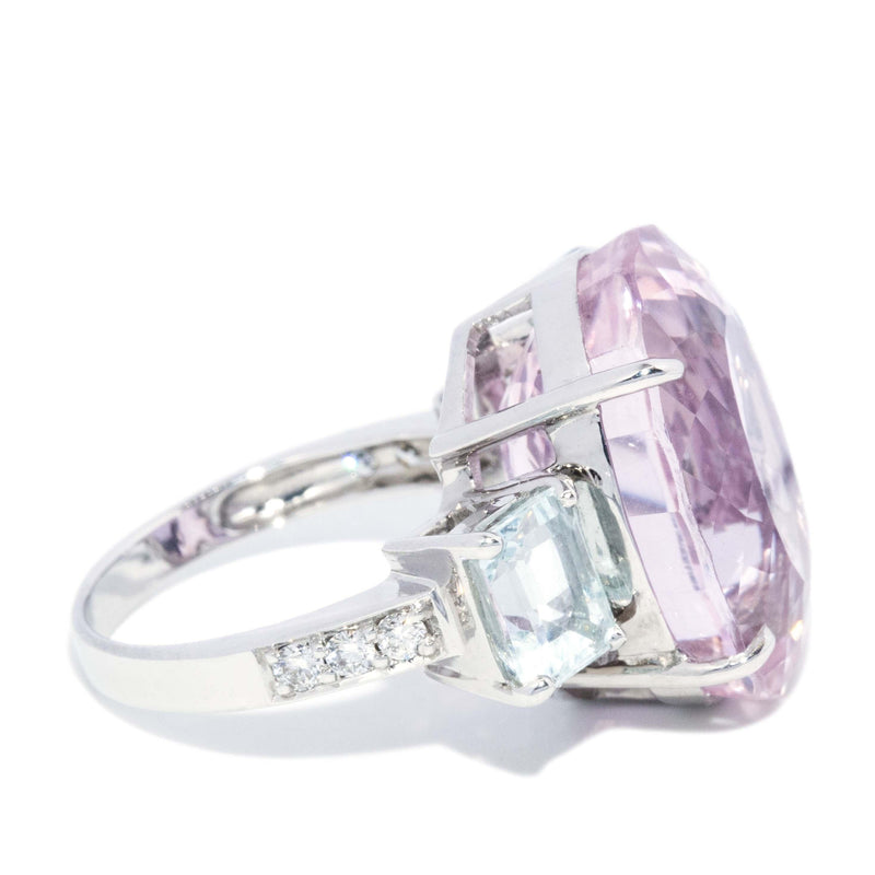 Contemporary Kunzite & Aquamarine Cocktail Ring 18 Carat White Gold