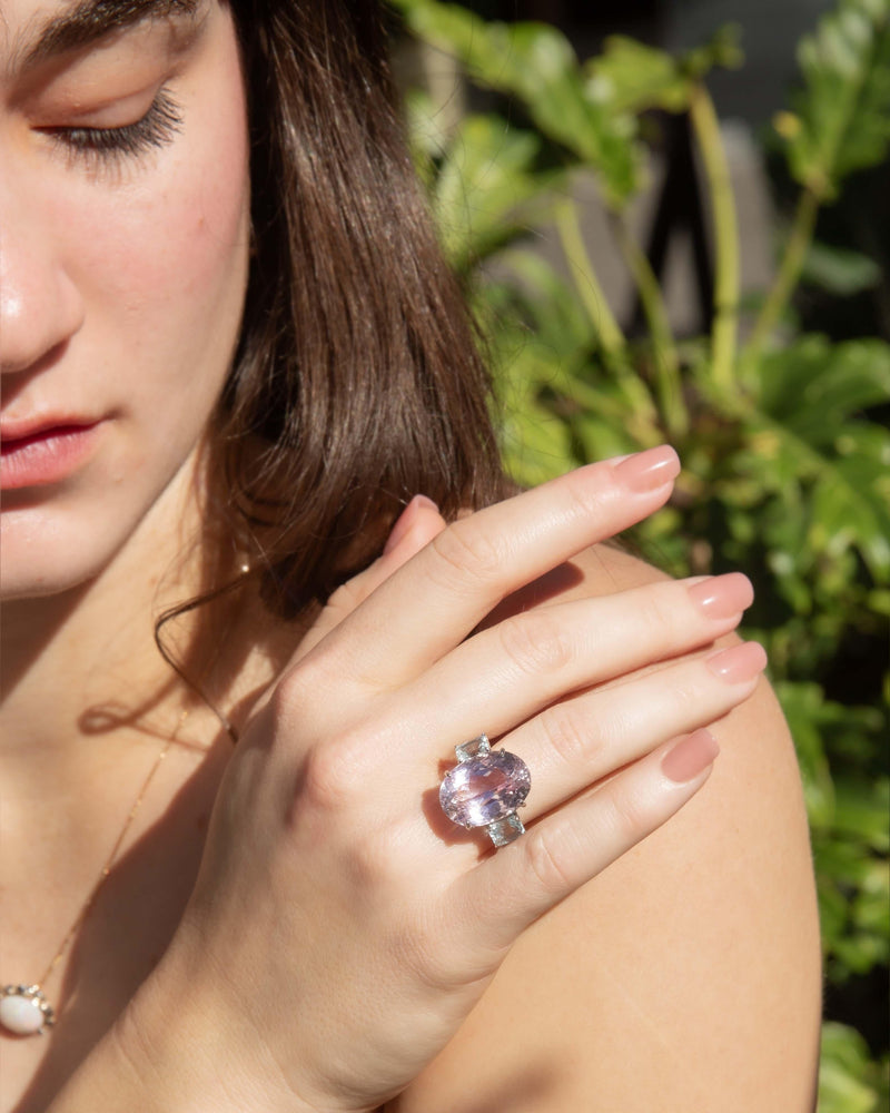 Contemporary Kunzite & Aquamarine Cocktail Ring 18 Carat White Gold