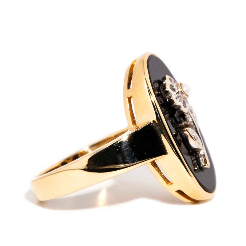 Veronica Onyx Peal & Diamond 9ct Gold Ring* DRAFT Rings Imperial Jewellery 