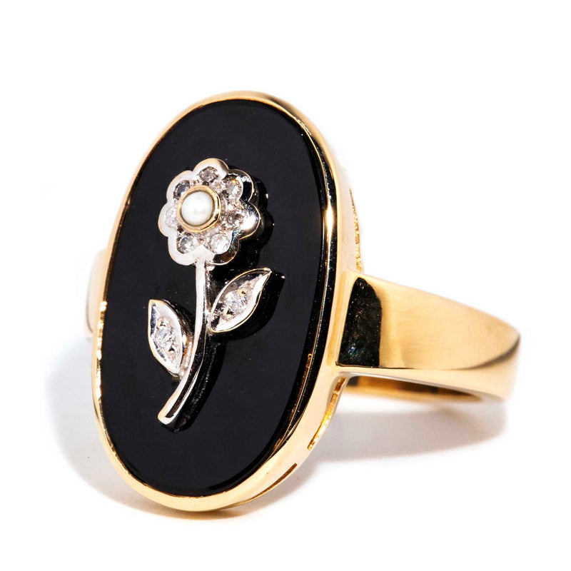 Veronica Onyx Peal & Diamond 9ct Gold Ring* DRAFT Rings Imperial Jewellery 
