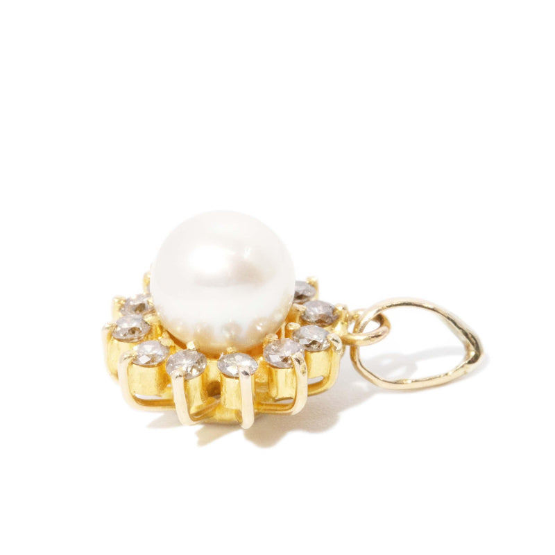 Vintage Circa 1980s Pearl & Diamond Starburst Pendant 18ct Gold