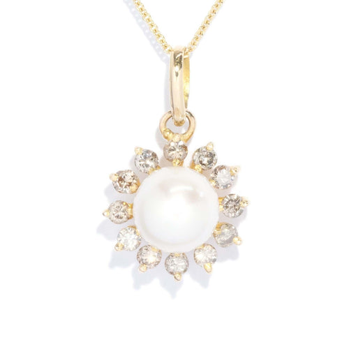 Vespera Pearl & Diamond Starburst Pendant 18K Yellow Gold