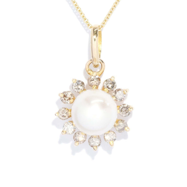 Vintage Circa 1980s Pearl & Diamond Starburst Pendant 18ct Gold