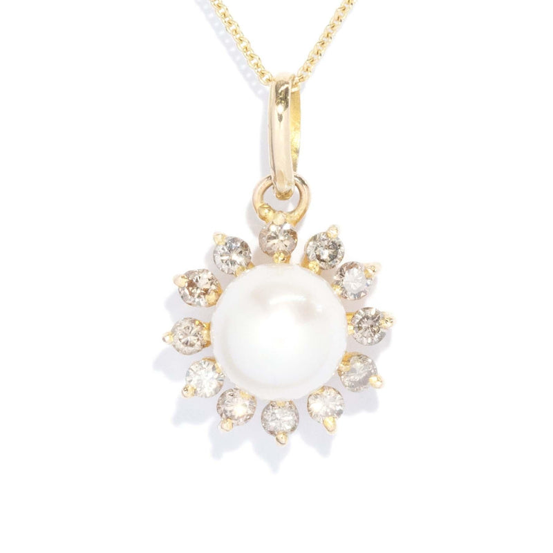 Vintage Circa 1980s Pearl & Diamond Starburst Pendant 18ct Gold