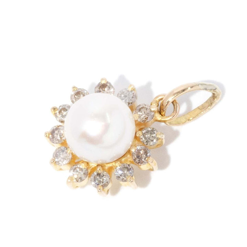 Vintage Circa 1980s Pearl & Diamond Starburst Pendant 18ct Gold