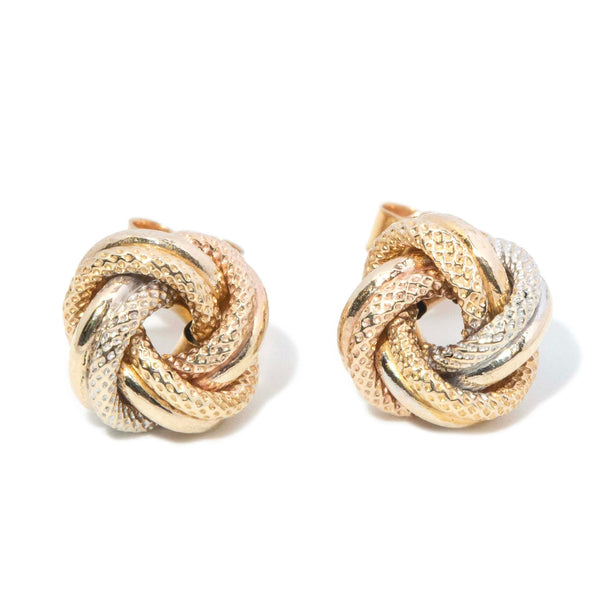 Victoria Three Tone Knot Studs 9ct Tri Colour Gold Earrings Imperial Jewellery 